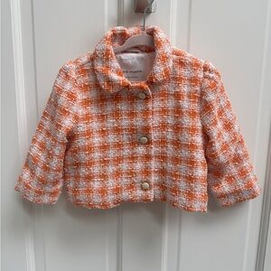 Janie and Jack 4T Girls Orange and White Plaid Formal Blazer